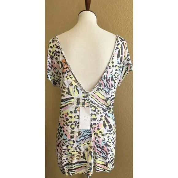 ZARA TRF Woman Colorful Printed Low Back Short Sleeve Casual T Shirt Top Size M - Picture 10 of 12